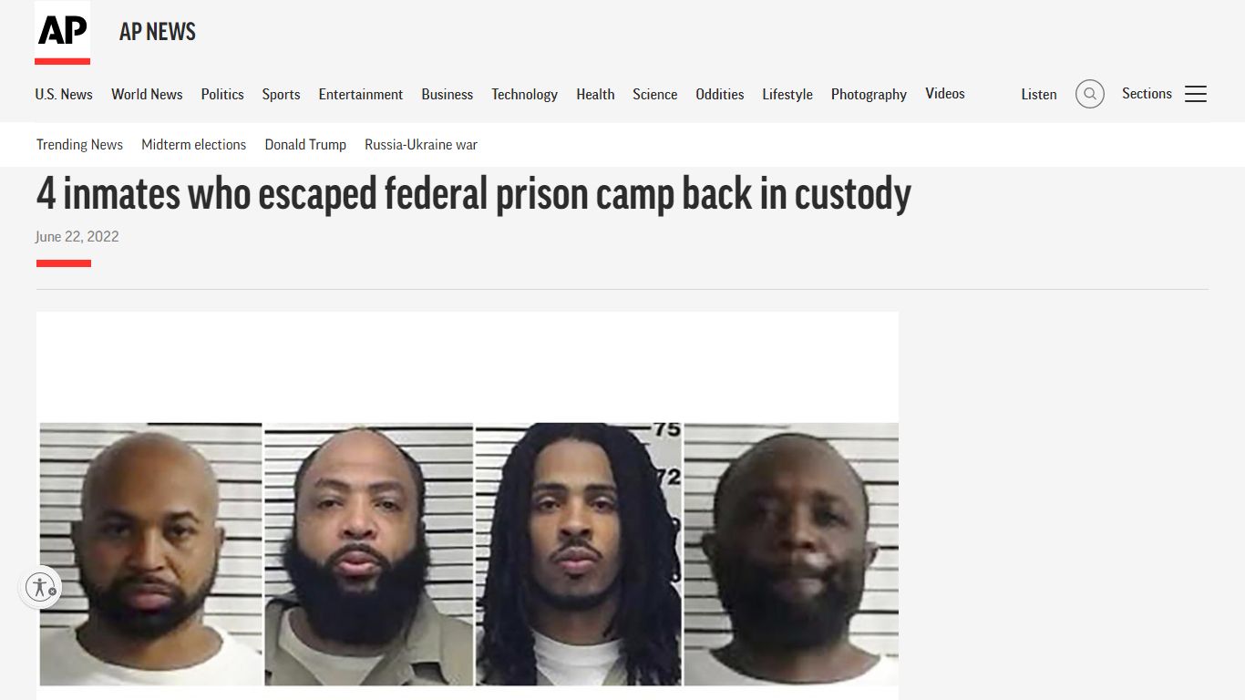 4 inmates who escaped federal prison camp back in custody